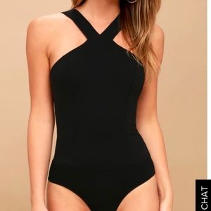 Lulu's Black Cross-Neck Bodysuit